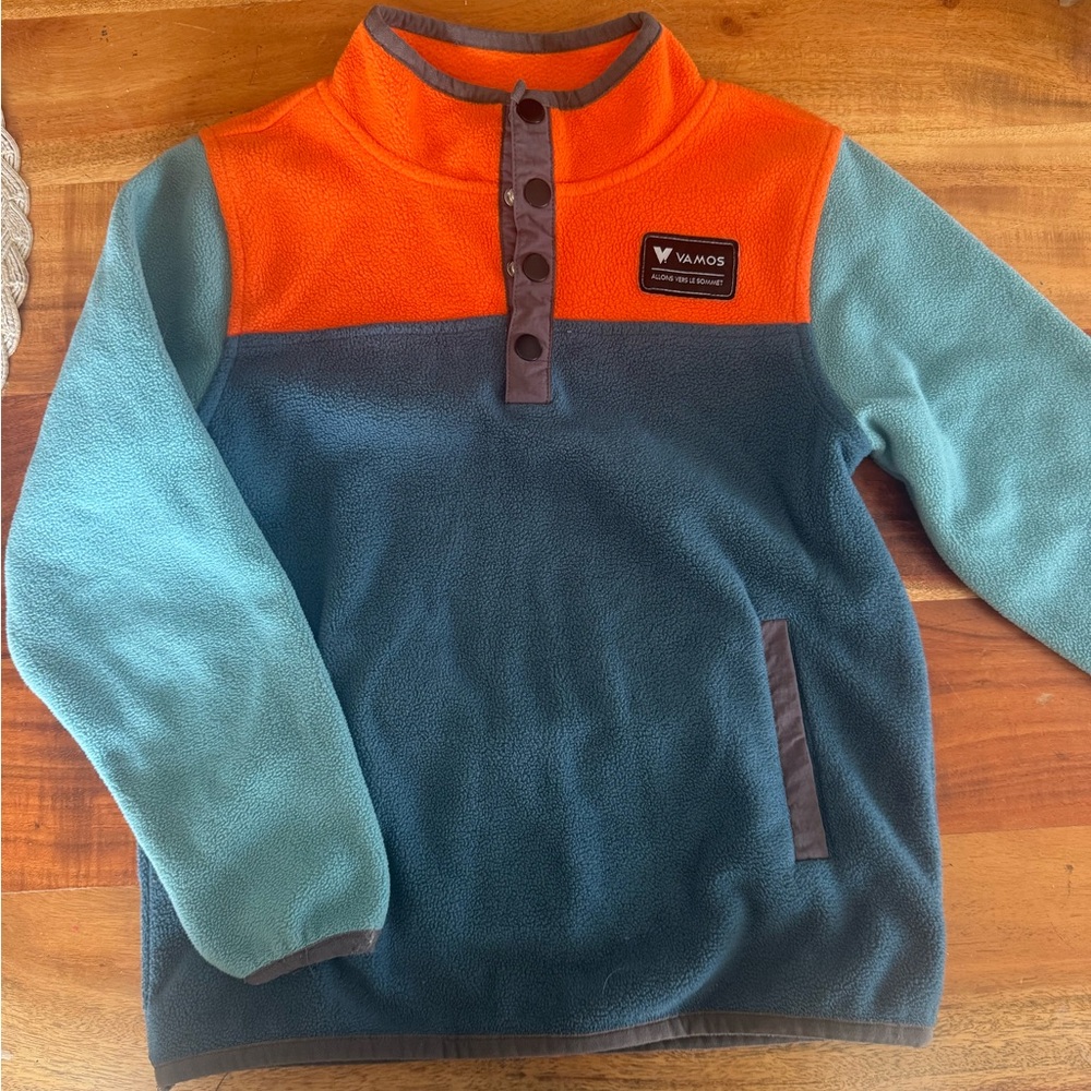 AMO Kids Colorblock Fleece Sweater - Orange, Teal, and Gray